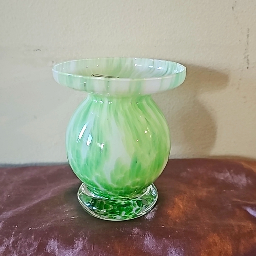 Vintage MCM Genuine Murano Green Swirl Glass Vase